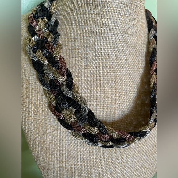 Elegant Braided Necklace in Black, Brown, and Gold - Picture 2 of 6